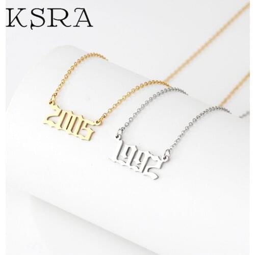 KSRA 1980-2020 Birth Year Number Stainless Steel Necklace for Women Chain Pendant Necklace Jewelry Birthday Gift