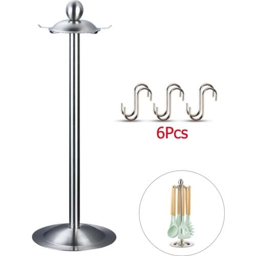 LMETJMA 360 Degree Rotating Kitchen Utensil Holder Stainless Steel Kitchen Utensil Tools Holder Stand Rack with 6 Hooks KC0422