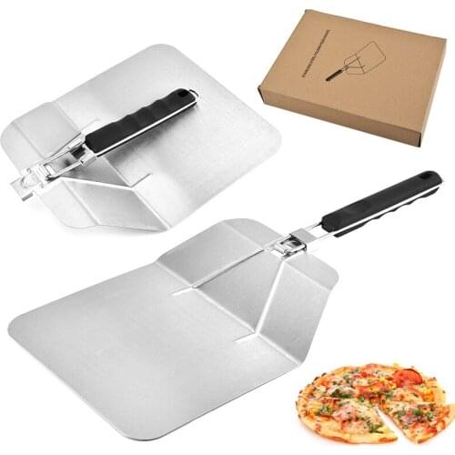Durable Stainless Steel Pizza Shovel Pizza Paddle with Folding Handle, Anti-slip Pizza Spatula for Bake Homemade Pizza and Bread
