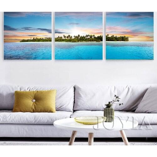 Seascape Wall Art Tropical Island Ocean Canvas Print Triptych Modern Paintings For Home Living Wall Decor 3 Piece/Set No Frame