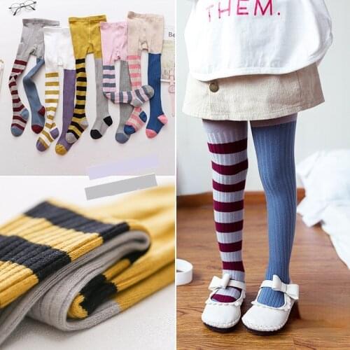 2020 New Autumn Style Fashion Baby Girls Striped Cotton Pantyhose Color Matching Design Kids Girls Tights Children Tights 0-5 Y