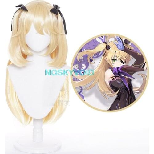Genshin Impact Fischl Cosplay Wig Game Headgear Woman Golden Hair and Black Bow Headwear Heat-resistant High Temperature Wire