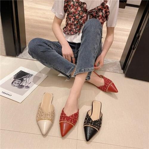 Fairy style half slippers womens outer wear 2021 summer new style womens style flat sandals bag toe pointed low heel sandals