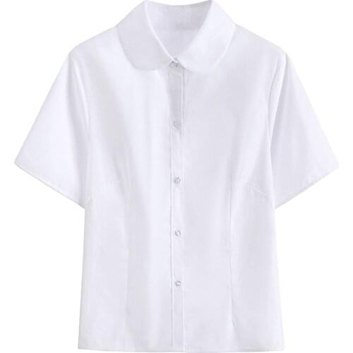 Hot Korean Girls School Uniform College Wind Jk Shirt Summer Round Neck Short Sleeve Work Uniform Student Tops Loose White Shirt