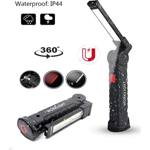 Portable 5 Mode COB Flashlight Torch USB Rechargeable LED Foldable Bright Magnetic COB Lanterna Hanging Hook Lamp For Camping