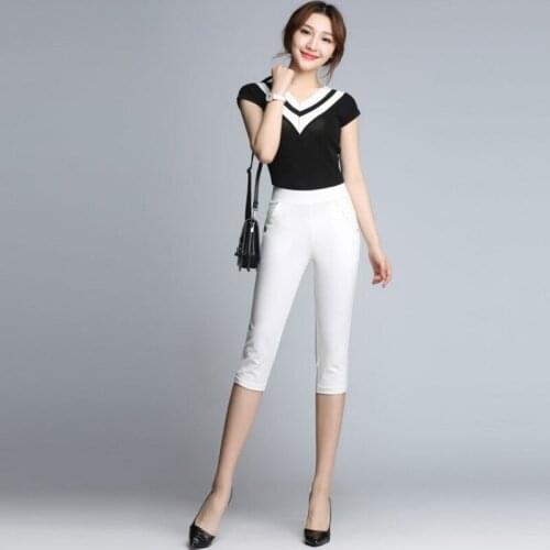 Casual Summer Womens New Brand Stretch Calf Length Pants High Waist Slim Fit Plus Size 9XL Solid Streetwear Female Pencil Pants