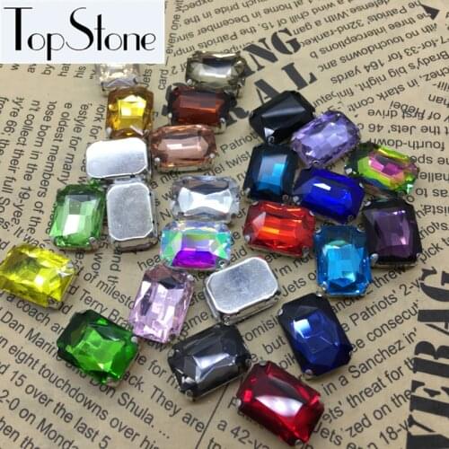 TopStone Rectangle Sew on Claw Rhinestones Glass Crystal 8x10 13x18 10x14 18x25 6x8 mm Sew-on stone DIY Clothing Accessories