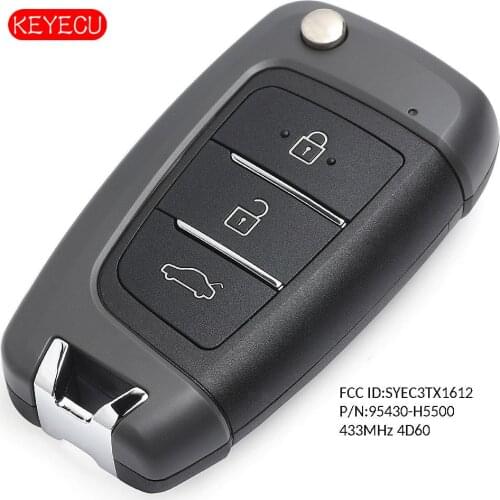 Keyecu Flip Remote Key Fob 3 Button 433MHz 4D60 for Hyundai Accent 2018-2019 P/N: 95430-H5500