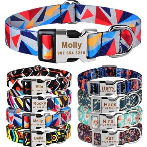 Adjustable Nylon Custom Name Pet Free Nameplate Dog Collar Small Large Medium Printed ID Tag Personalized Engraved Dogs Collars