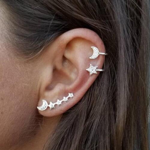 3 Pcs/set Ear Cuff Earrings For Women Star Moon Rhinestone Crystal Clip Earrings Women Elegant Jewelry Ear Climber