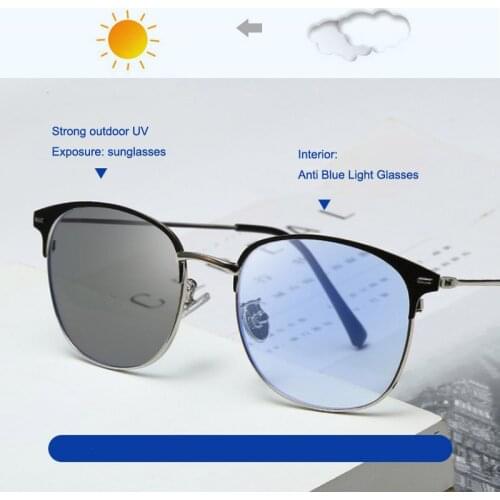 Feishini Anti Blue Light Glasses Women Oval Blocking Filter Reduces Eyewear Strain Clear Photochromic Sunglasses Men Polarized