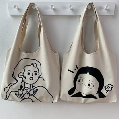 Female Shoulder Bag Ins Style Large Capacity Shopping Bag Casual Simple Cute Girl Print Canvas Book Tote Bag Women Сумка Женская