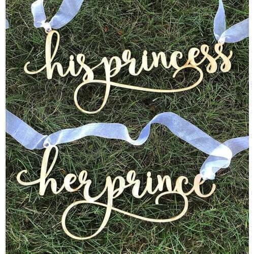 Wedding Chair Signs Decoration Her Prince His Princess Chair sign with arrow Wedding Decorations