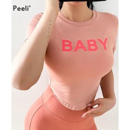 Peeli Short Sleeve Yoga Top Women BABY Printed Sport T Shirts Workout Clothes Yoga Shirt Gym Crop Top Active Wear Sport Tops
