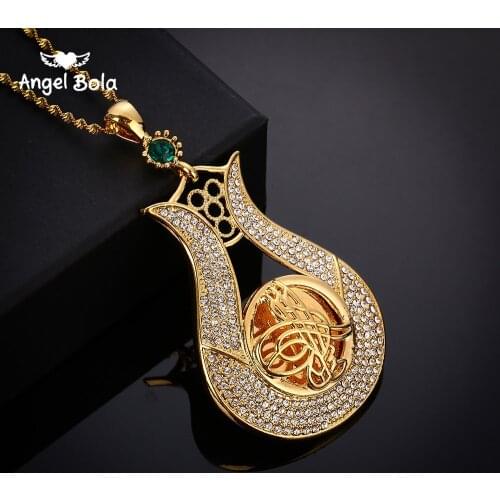 Turkish Coin Lucky Allah Pendant Luxury Crystal Coin Muslim Necklace Turks Women/Men Gold Color Turkey Wedding Jewelry