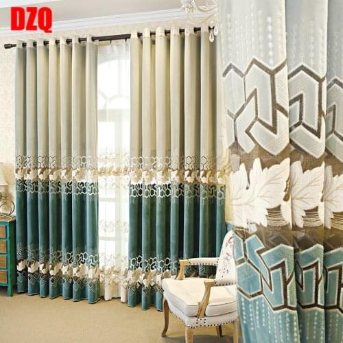 Villa American luxury atmosphere French green curtain living room bedroom neo classical flannel European curtain