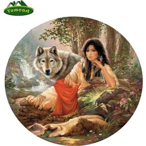 Wolf and Woman 5d DIY Diamond Embroidery Handmade Resin Rhinestones Pasted Diamond Painting Cross Stitch Home Decoration Drawing