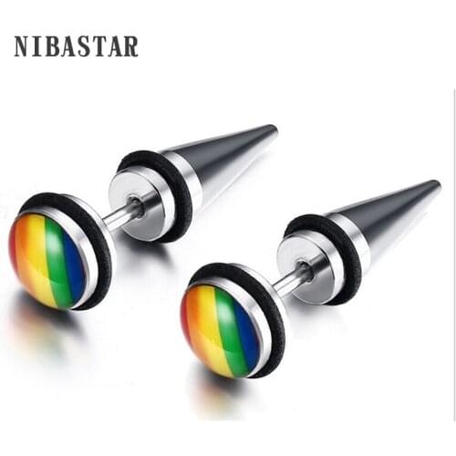 High Quality Fashion Men Women Unisex Stainless Steel Whole Screw Stud Rainbow Earring Punk