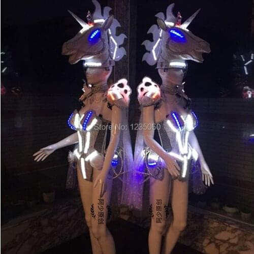 WYY Unicorn horse head LED props costumes show clothing services Costume Stage Performance DJ Bar TV Show Cosplay Clothes