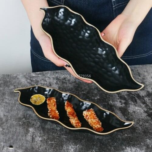 Japanese Creative Plate Household Ceramic Plate Irregular Sushi Plate Simple Retro Water Cube Leaf Shaped Plate
