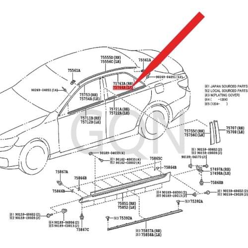 The protective strip 2010-Toy ota RE IZ exterior trim strip on the left rear door and window frame Back door rubber strip
