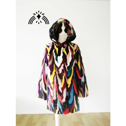 New real natural genuine mink fur coat with hood women fashion colorful multi-color fur jacket custom any sizse length