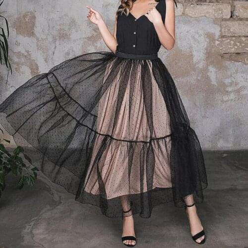 Fashion Dot Tulle Womens Skirt Special Design Adult Skirt Saias Pleated Elastic Waistline Tulle Skirt 2019 Custom Made Any Color
