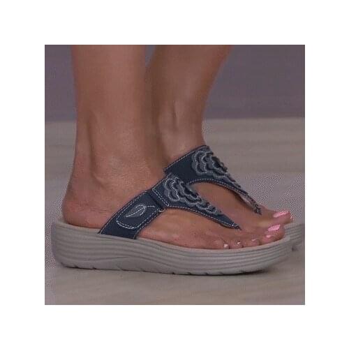 Women Slippers 2021 Summer Flowers Sandals Women Romen Style Closed Toe Platform Slippers Wedge Comfortable Flip Flops Plus Size