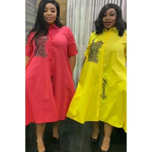 African Shirt Dresses For Women Stick Diamonds 3/4 Sleeve Loose Boubou Fashion New Casual Streetwear African Long Dress Vestidos