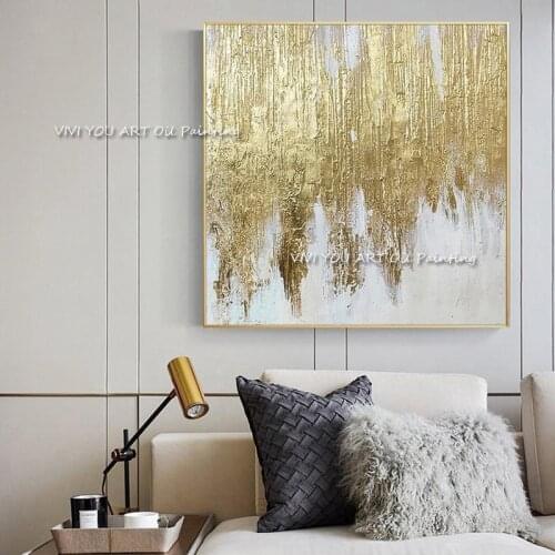 100% Handmade Abstract Hand painting Gold Foil Thick Oil Painting on Canvas Big Wall Art Acrylic Picture for Home Decor