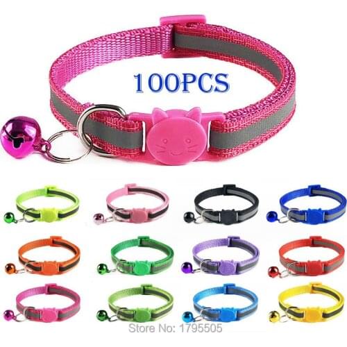 100pcs Pet Cat Collar Bell Reflective Adjustable Easy Wear Buckle Dog Collar Bells Lovely Cat Necklace Pet Supplies Cat Accessor