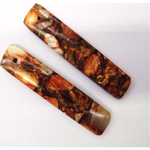 2Pcs 48x10x4mm Orange Gold Sea Sediment Jasper & Pyrite Oblong Pendant Bead For DIY Earrings Accessories M189