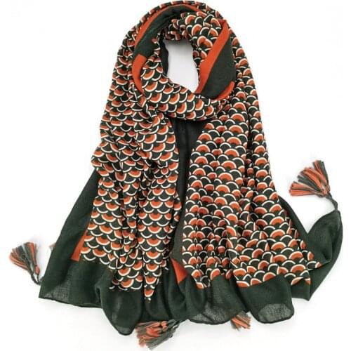 2021 New Fashion Women Cotton Scarf Fish Scales Tassel Beach Hijab Shawls and Wraps Female Foulards Echarpes Designer 180*90Cm