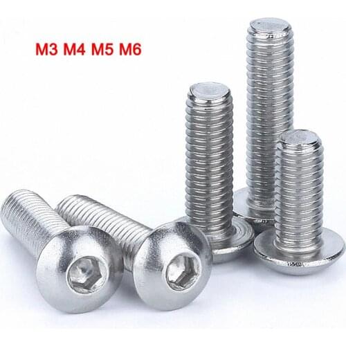 5Pcs A4 316 Stainless Steel DIN7380 Button Head Screw Hexagon Socket Marine Grade Allen Bolts M3 M4 M5 M6 length 8mm-50mm