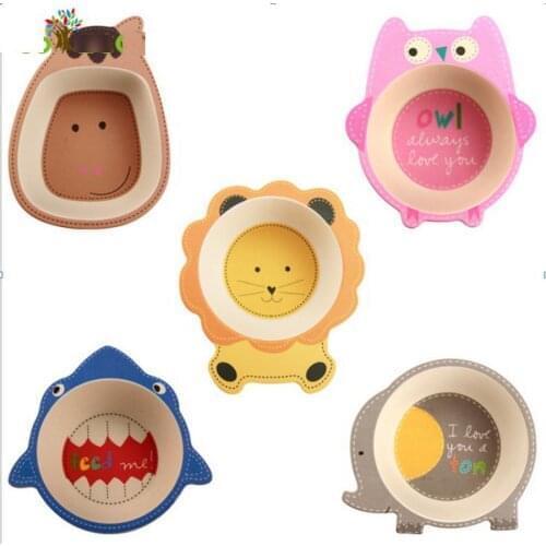 50pcs Baby Natural Bamboo Fiber Bowls Cute Cartoon Animal Dishes Baby Feeding Tableware Children Portable Plates