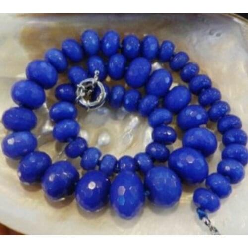 Free shipping 10-17mm Faceted Blue Roundel Beads Necklace 19" AAA