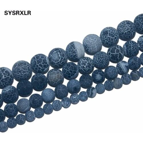 Free Shipping Natural Blue Weathered Agat Stone Round Beads For Jewelry Making DIY Bracelet Necklace Material 6 8 10 12 MM