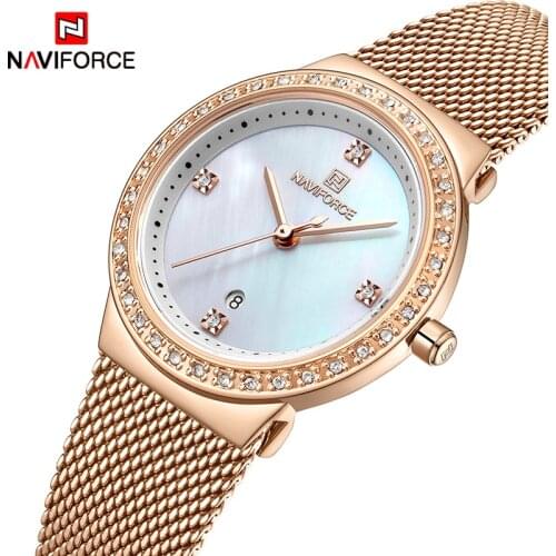 NAVIFORCE Elegant Lady Quartz Watch Waterproof Unique Design Female Wristwatch Rose Gold Luxury Female Clock Classic Reloj Mujer