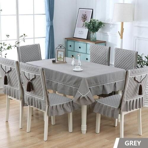 Plain Colour Dining Table Cover Camp Hotel Square Tablecloth Set Solid Chair Cover With Tassel Dustproof Table Cover Banquet W