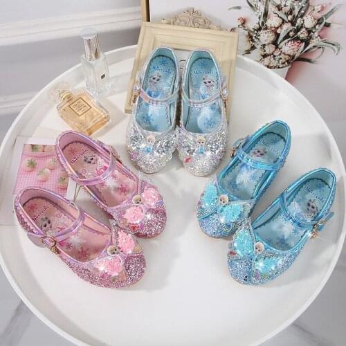 Children Leather Elsa Sandals Child High Heels Girls Princess Summer Elsa Shoes Chaussure Enfants Sandals Party Shoes Size 23-36