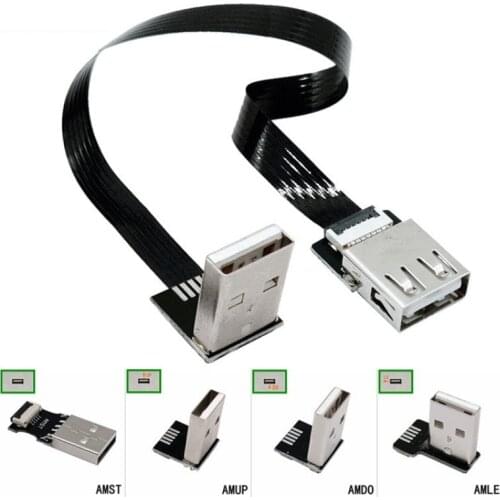 FPC Flexible Flat USB 2.0 Up & Down & Left & Right 90 Degree Angle Male to Female Extender Cable For Monitor Mouse 0.05m-1m