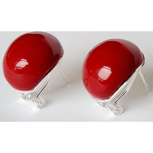 Hot sell new - charm 925 Silver 18mm Red Coral Beads Stud Earrings ladys fashion jewelry