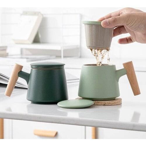 Tea and water separation ceramic mug for making tea for men and women home office mug with lid and filter for making tea cup