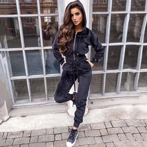 2020 Autumn Winter Clothes Fashion Women Sweatshirt Crop Top Pants Sets Velvet Tracksuit Velour smooth soft Suit Women 2Pcs Set