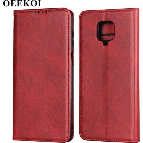 OEEKOI Calf Stripe Magnetic Snap Wallet Leather Case for Xiaomi Redmi Note 9s