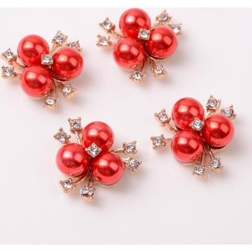 10 Pieces/Lot 20mm Red Imitation Pearls Rhinestone Hair Accessories Handmade Crafts DIY Bride Hairwear Jewelry Making