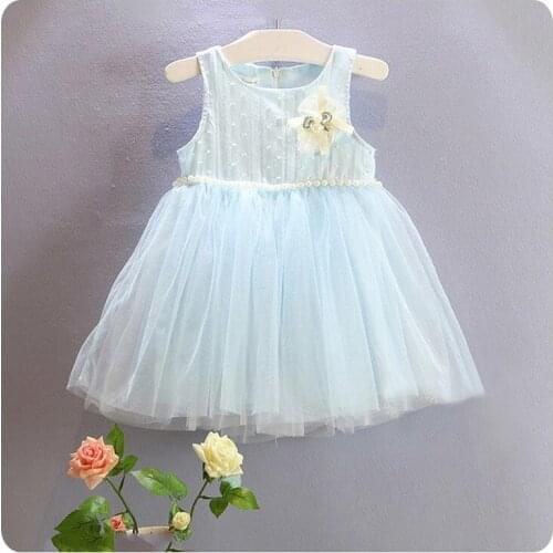 Korean 16 Summer Wear New Pattern Girl Childrens Garment Xian Pearl Flower Yarn Vest Dress Girl Baby Princess