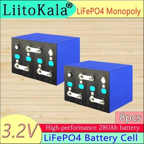LiitoKala 8pcs LiFePO4 3.2V 280Ah Cells for 24V 280Ah Lifepo4 Battery Home Solar Energy Storage With Bus Bars