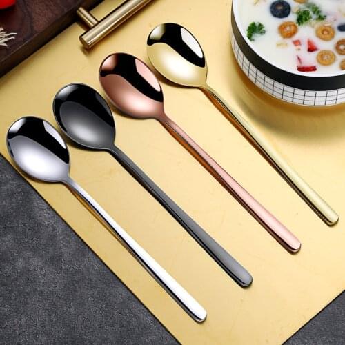 Korean 304 Stainless Steel Spoon Titanium-plated Gold Long Handle Spoon Home Restaurant Hotel Spoon Mixer Tableware
