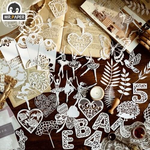 Mr.paper 8 Designs 10Pcs Iskabe Garden Series Ballet Loose Leaf Bullet Journal Art Paper White Lace Decoration Paper Memo Pads